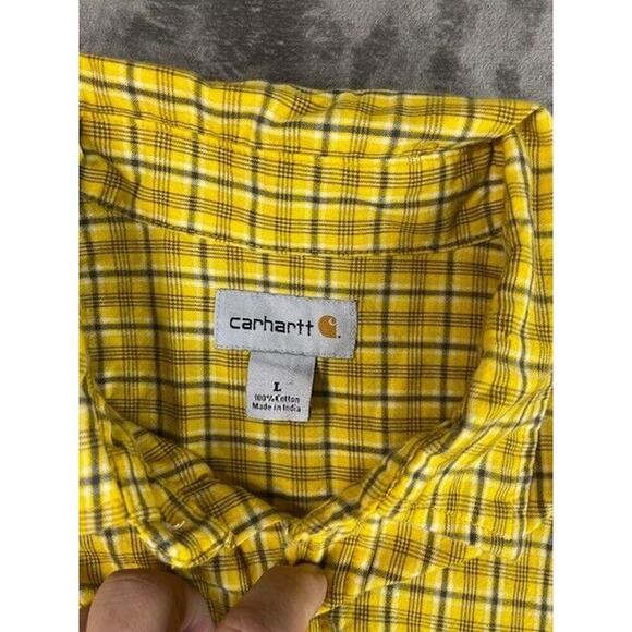 Carhartt Plaid Long Sleeve Shirt Relaxed Fit‎ Men's Large Yellow - Picture 4 of 6